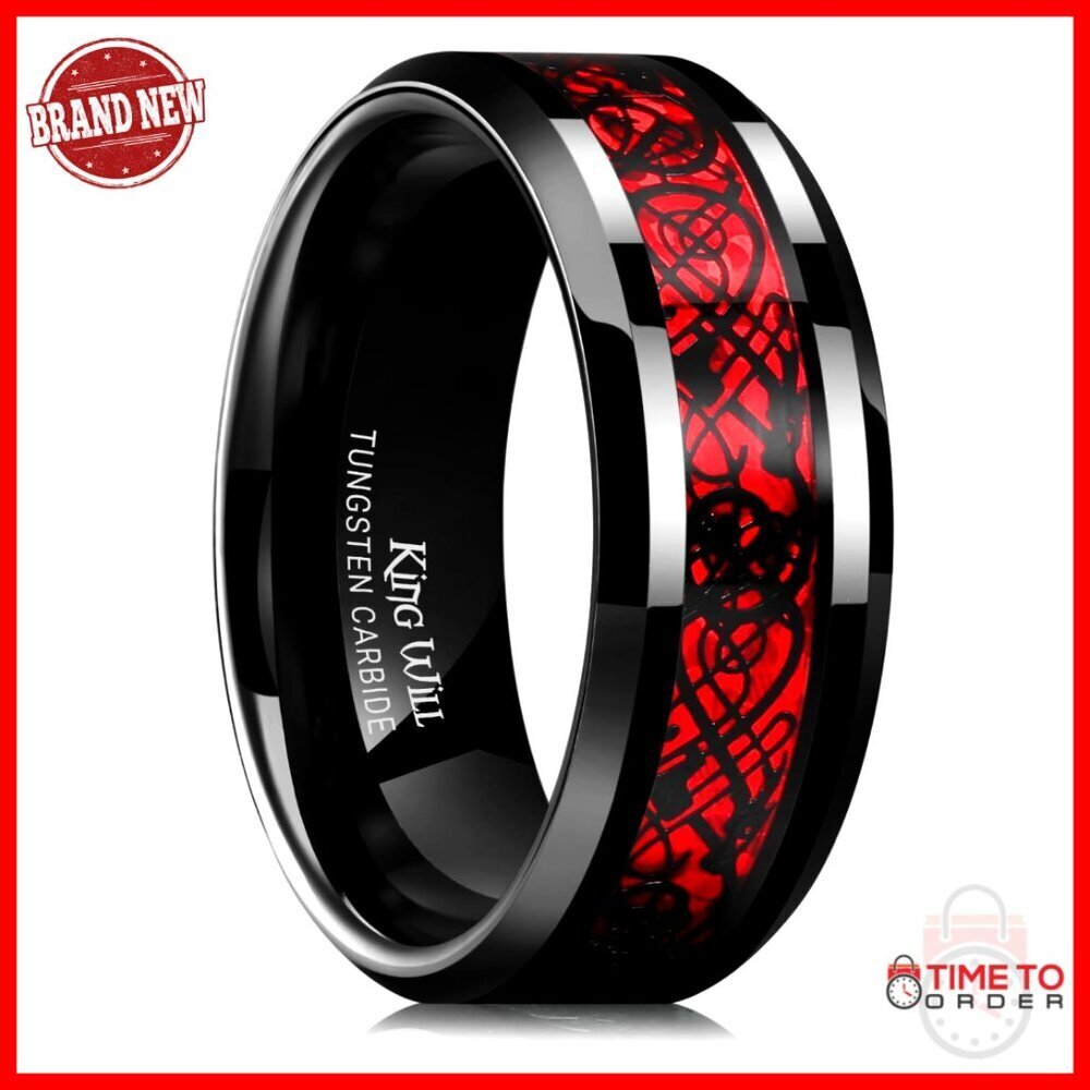Tungsten Carbide Dragon Ring Comfort Fit Wedding Band Size 10